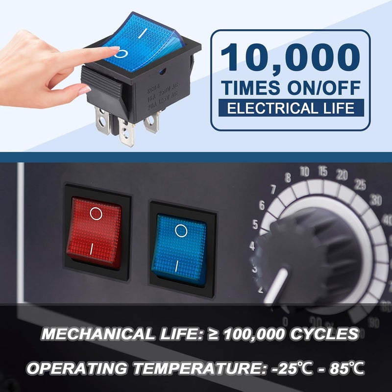 VEXUNGA 6pcs KCD4 Lighted Rocker Switch 20A 125V AC 16A 250V Blue Light Illuminated Mini Boat Rocker Switch On Off 4 Pin 2 Position DPST Snap Toggle Switches for Car Marine - Image 5